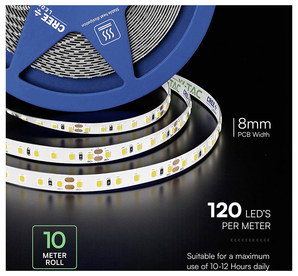 V-TAC VT-2835 2126226 LED-list EEK: F (A - G) med öppen kabelände 24 V 10 m Varmvit Tape on Full reel 10 m-4