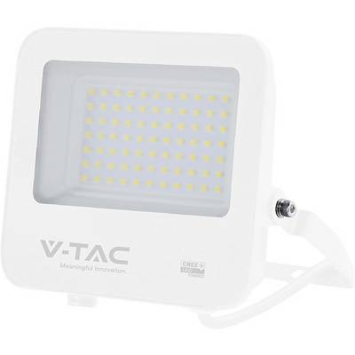 Vit V-TAC LED-strålkastare med rektangulär panel och monteringsfäste på en enkel bakgrund.