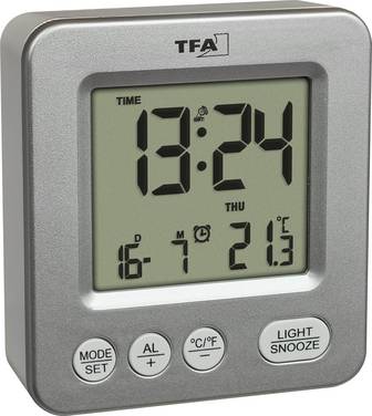 TFA Dostmann  60.2567.54  DCF  Väckarklocka  Silver  Larmtider 1