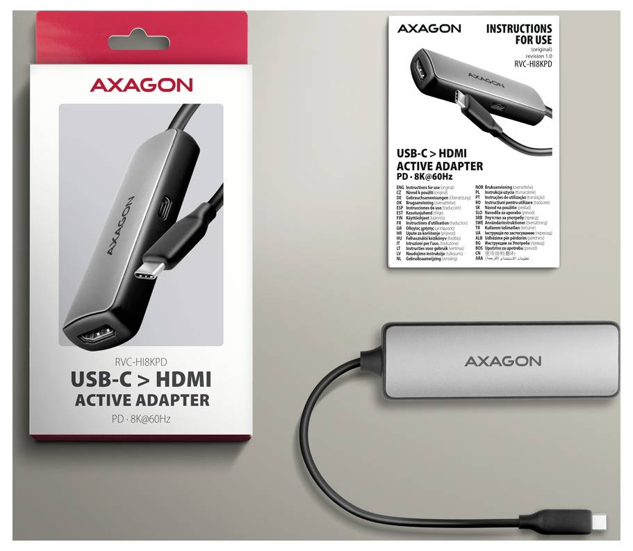 AXAGON USB-C® Adapter [1x USB-C® 3.0-kontakt - 1x HDMI hona, USB-C® hona (Power Delivery) ] RVC-HI8KPD 16 cm-6