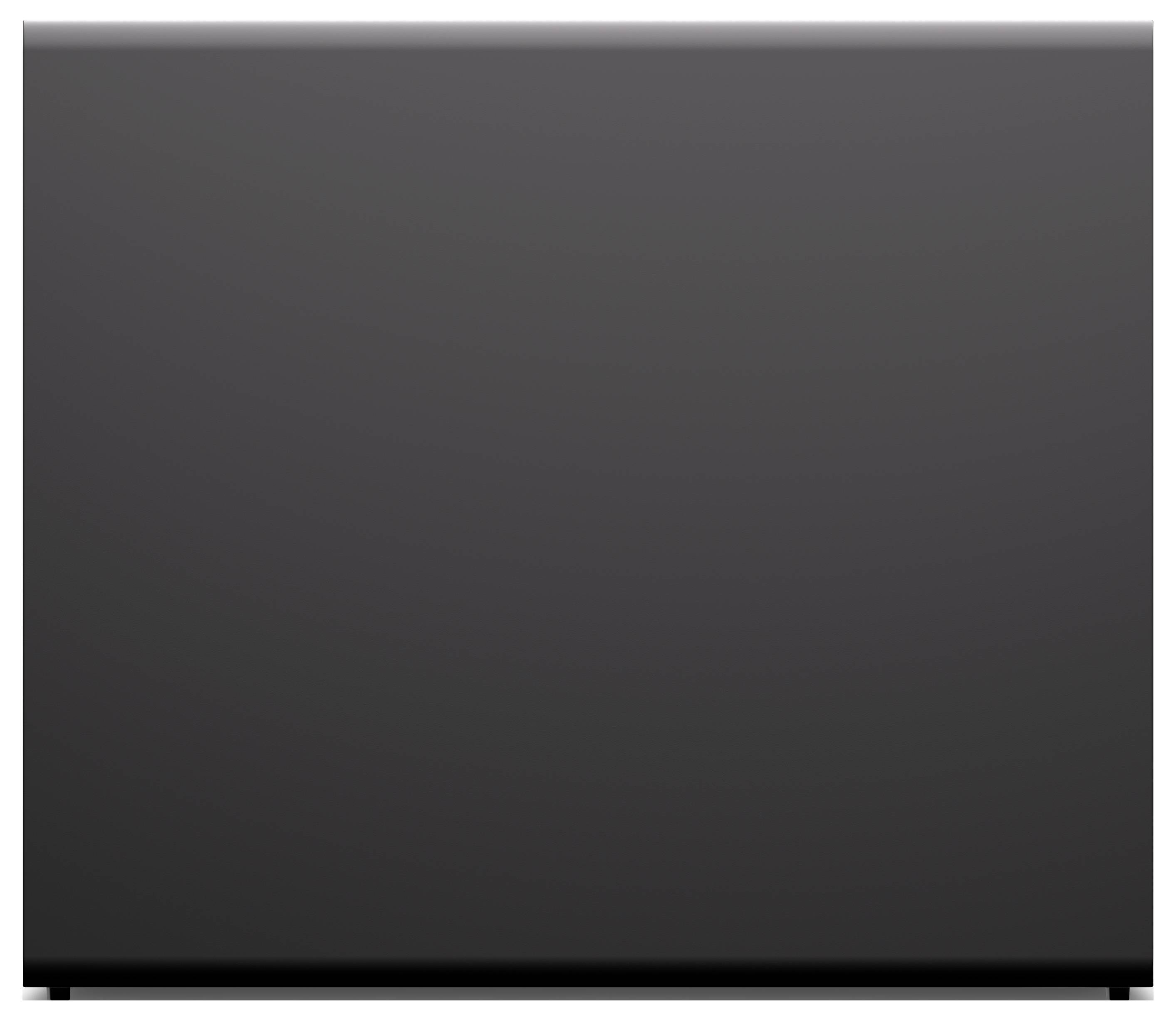 Blank mörkt grå datorskärmskärm med smal silverram på vit bakgrund.
