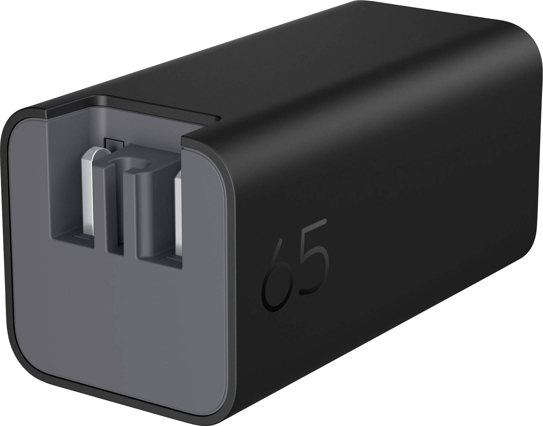 Svart rektangulär batteripaket med grå främre kontakt, märkt "65" på sidan.