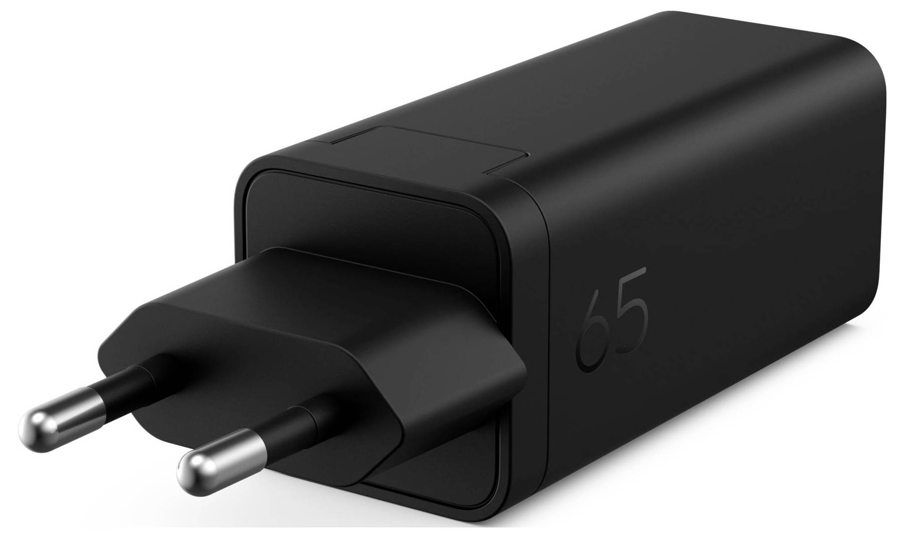 Svart 65W USB-C väggladdar med två runda europeiska kontaktstift