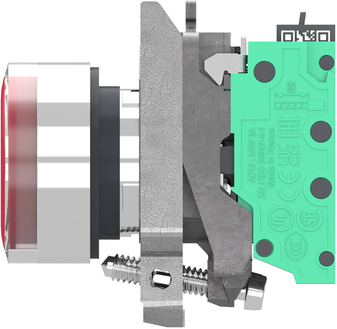 Schneider Electric XB4BW34B55 Lampknapp, Harmony XB4, metall, 22mm, röd, omärkt, LED, slät kalott, 1S+1Ö, 24V ACDC, push-5