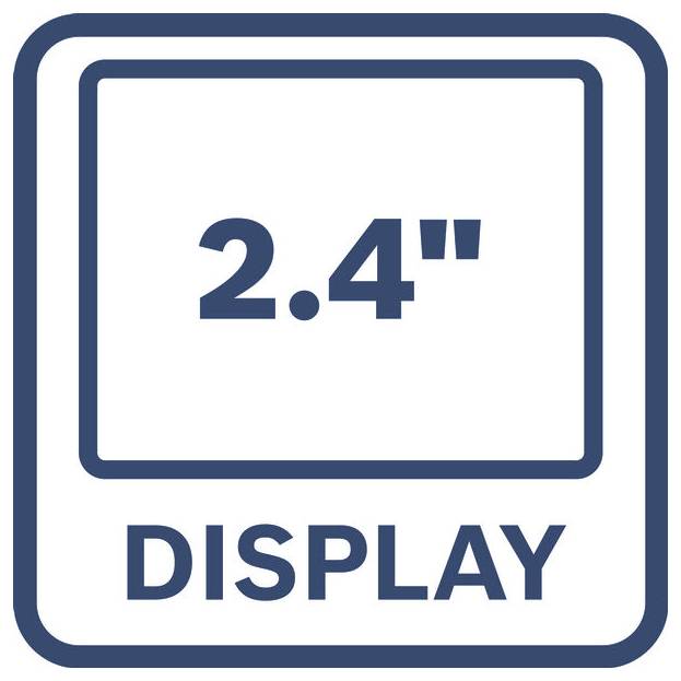 Ikon av en 2,4-tums skärm med ordet "DISPLAY" under den.