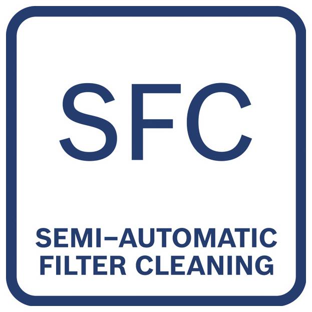 Logo med stora initialer "SFC" ovanför orden "SEMI-AUTOMATIC FILTER CLEANING" inuti en rundad fyrkantig ram.