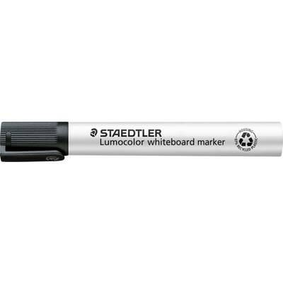 Staedtler Lumocolor whiteboardmarkör med svart keps och ettikett för återvunnet hölje.