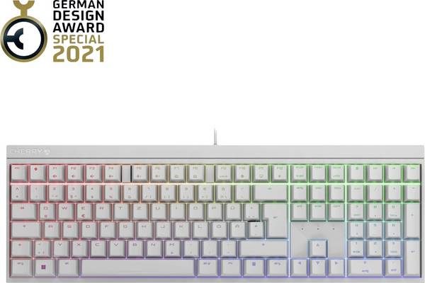 Cherry XTRFY MX 2.0S RGB USB, Sladd Tangentbord  Tyska, QWERTZ Vit RGB-belysning