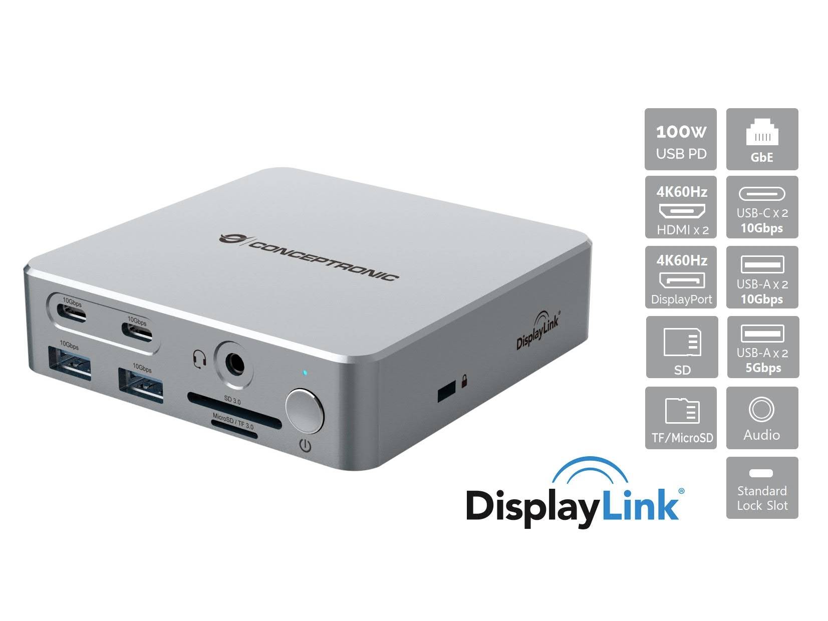 Conceptronic Notebook-dockningsstation DONN25G 15-in-1 DisplayLink Docking Stat-1