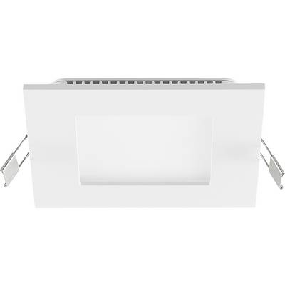 Baksida av en vit takmontering LED-panellampa med sidofästen med fjäder för installation.