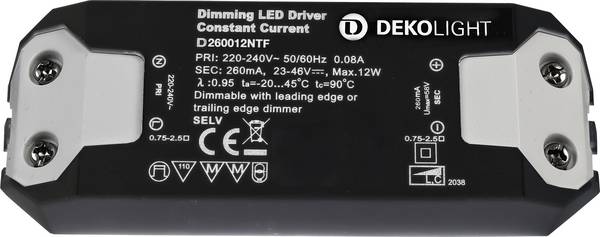 Deko Light BASIC LED transformator  Konstantström 12 W 260 mA 23 - 46 V/DC  1 st