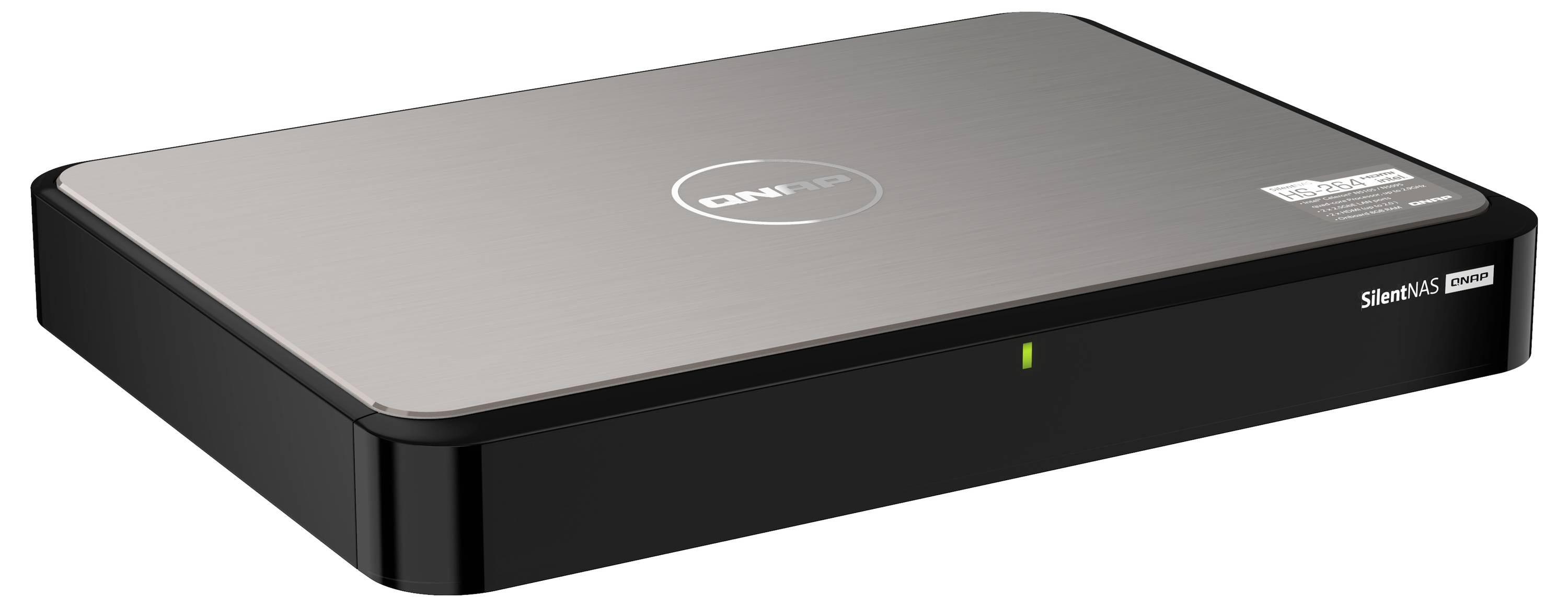 Dell-märkt svart och silver datordockningsstation eller set-top-box visad i perspektivöversikt på en vit bakgrund.