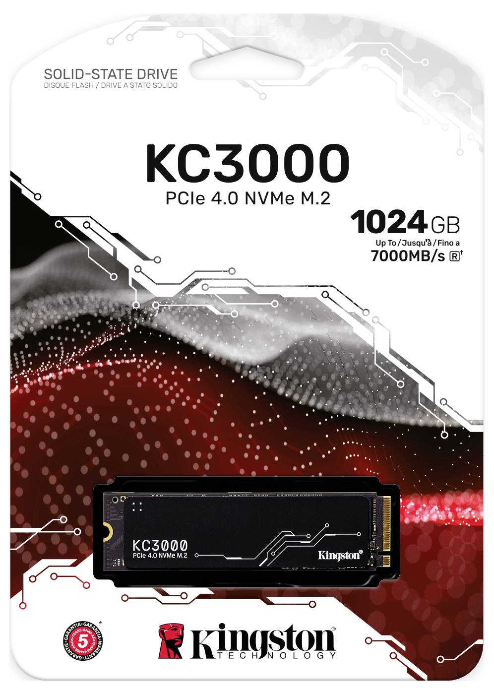 Kingston KC3000 PCIe 4.0 NVMe M.2 solid-state-enhet, 1024GB, upp till 7000MB/s läshastighet.