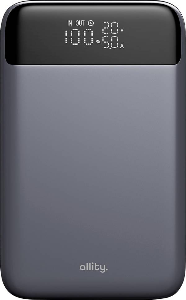 Allity APB-200 Powerbank 10000 mAh Power Delivery, Quick Charge LiPo USB-A, USB-C® Grå Statusindikering