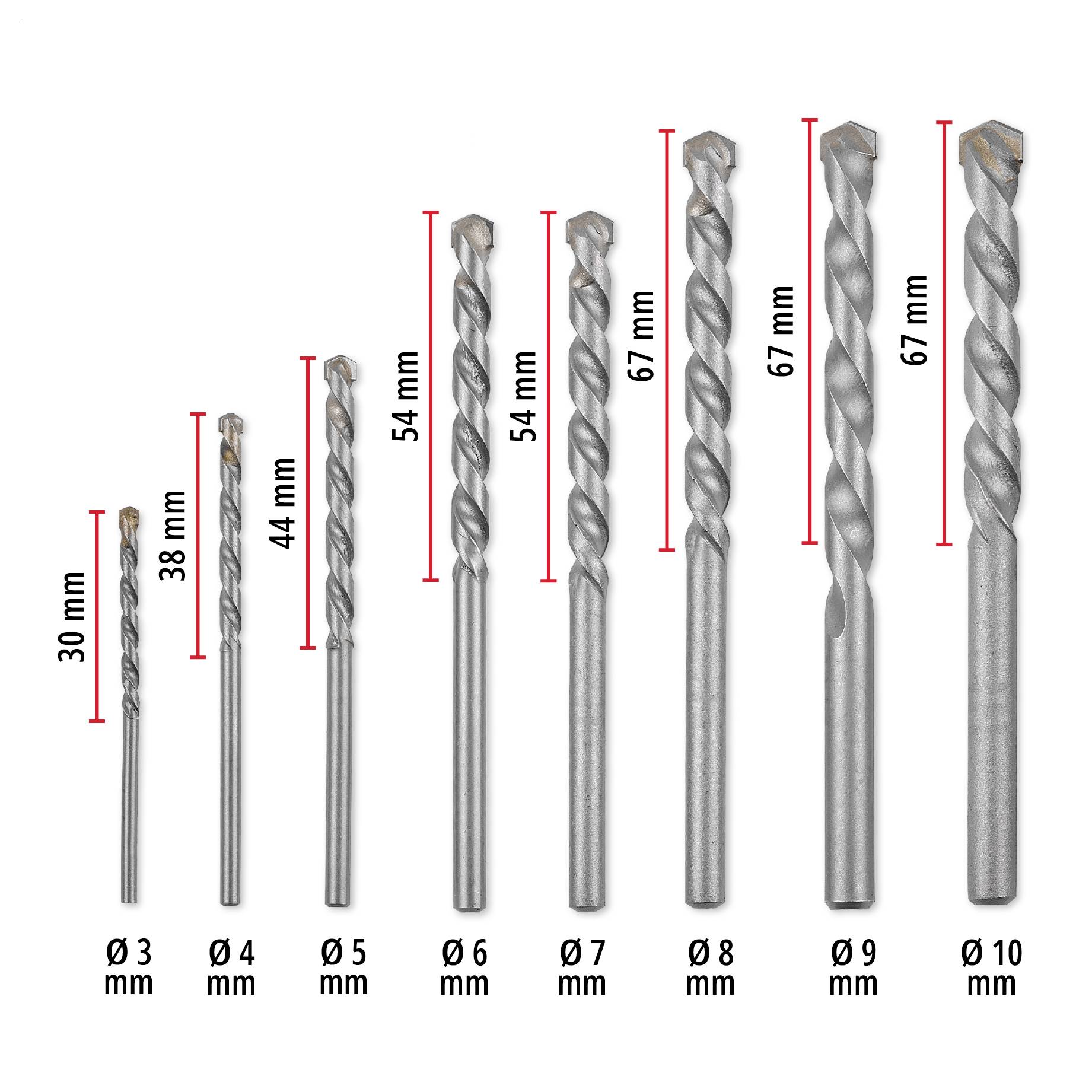 Einhell 38080 Kolstål Sten-spiralborr set 8 delar 3 mm, 4 mm, 5 mm, 6 mm, 7 mm, 8 mm, 9 mm, 10 mm 1 set-10