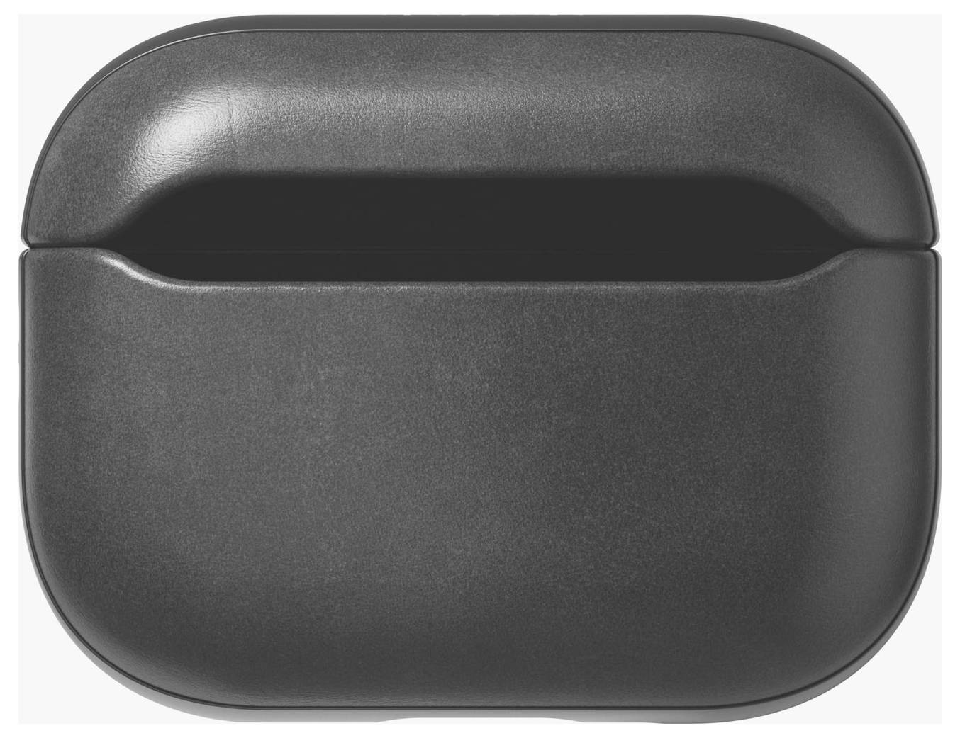 Svart trådlös earbud-laddningsfodral med avrundad rektangulär form och öppningsspringa fram