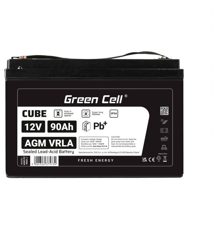 Black Green Cell 12V 90Ah AGM VRLA förseglade blybatterier med övre handtag och produktetikett.