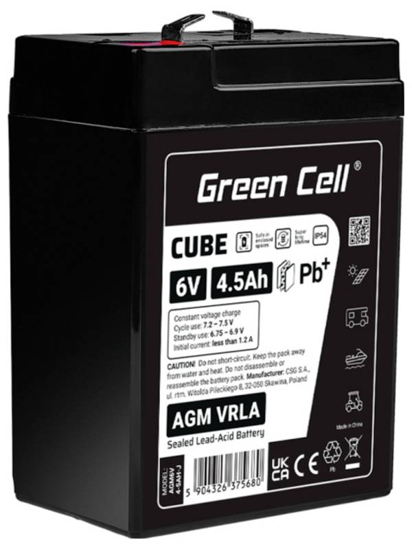 Blybatteri Green Cell GC-AGM6V4-5AH-J Bly AGM 4.5 Ah 6 V 1 st