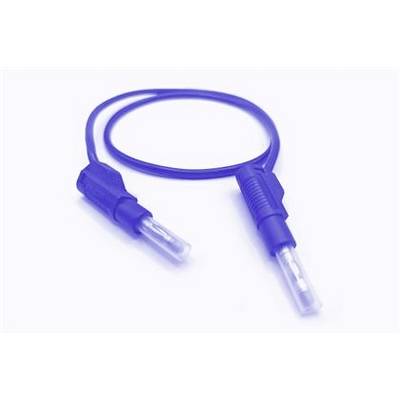 Blå elektrisk kabel med två transparenta isolerade ändar på vit bakgrund.