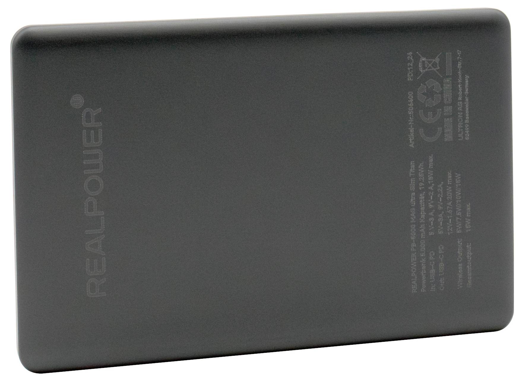 RealPower Powerbank 5.000 mAh Power Delivery, Qi Wireless Charging, MagSafe USB-C® kontakt (Power Delivery) Titan-1