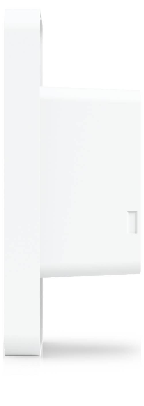 En enkel vit rektangulär lodrät panel eller skylt sedd från sidan, med en indragen mittsektion och subtil skuggning.