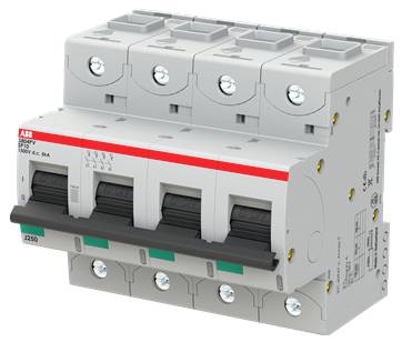 Fyrpolig ABB-strömbrytare med vippströmbrytare, troligtvis för elektriskt skydd och frånkoppling.