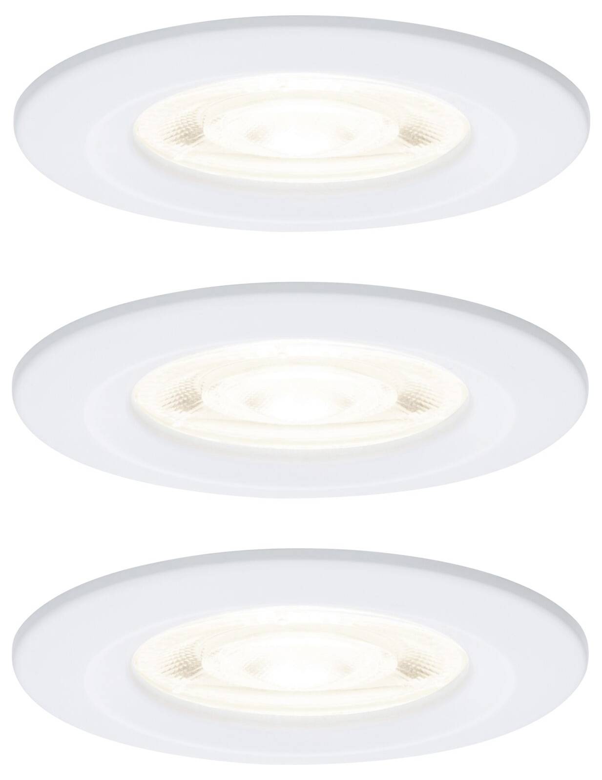 Tre infällda takljus med frostad rund ring, visade i en vertikal stapel på vit bakgrund.