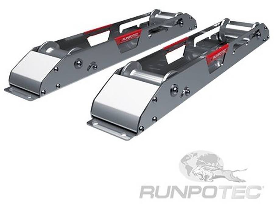 Två grå Runpotec-kabeldragningstjänster visade sida vid sida på vit bakgrund.