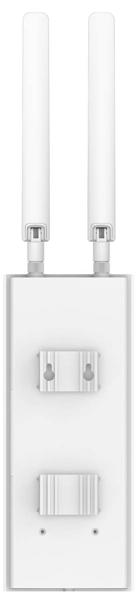 Vit väggmonterad enhet med två vertikala antenner, troligen en trådlös åtkomstpunkt eller router.