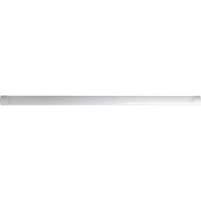 En silverfärgad cylindrisk lampa eller rör ligger horisontalt på en ljus bakgrund.