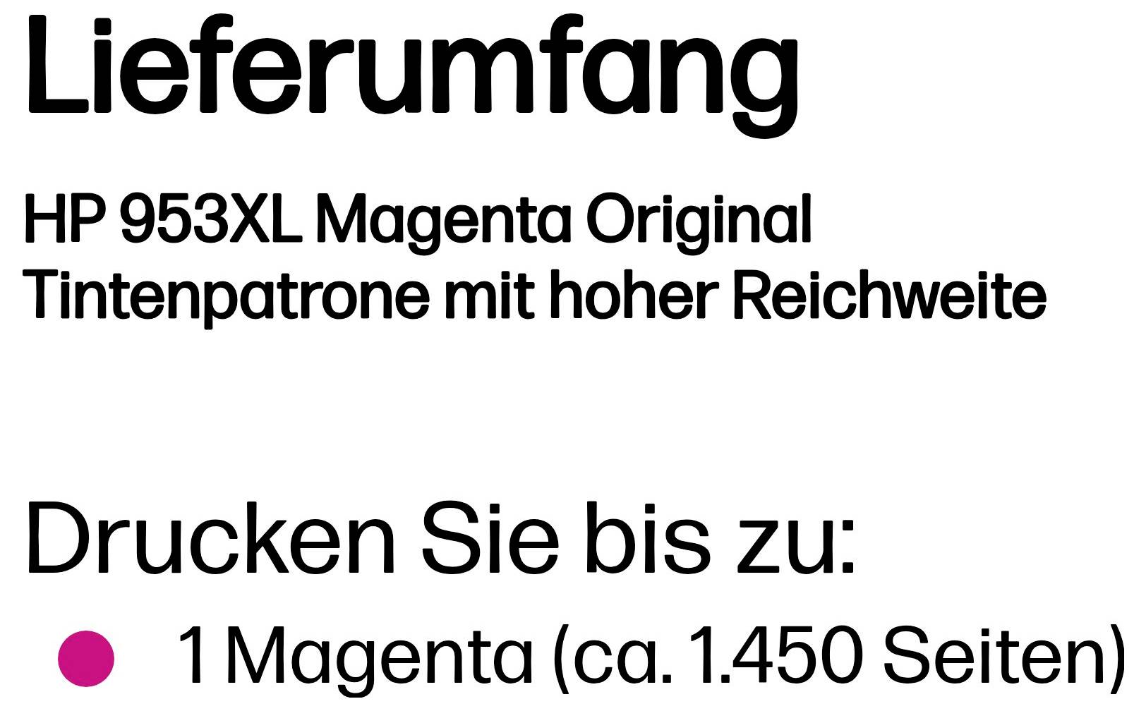 HP 953XL magentabläckpatron, högt kapacitet, med skattning av upp till: 1 Magenta (ca. 1.450 sidor).