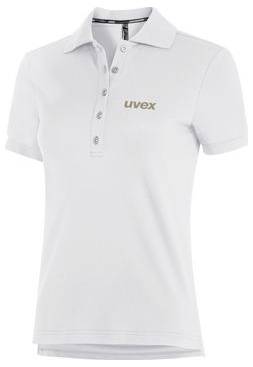Vit kortärmad poloskjorta med krage och knapplist, med en liten "uvex"-logotyp på bröstet.