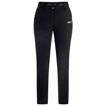 Svarta slim-fit byxor med knäppning vid midjan, framfickor och en liten logga på överbenet.