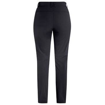 Svarta slim-fit byxor visade framifrån på en vit bakgrund.