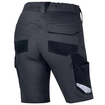 Svarta träningsshorts visade från baksidan, med flera lastfickor och reflekterande kant på höger ben.