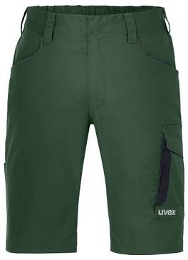 Mörkgröna cargoshorts med sidofickor och en liten "uvex"-logotyp på höger ben