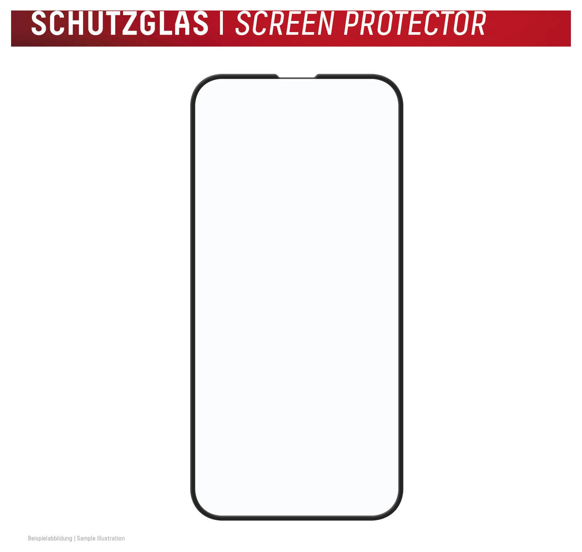 Illustration av ett smartphoneskärmskydd, visas som en rundad rektangelöversikt under texten "SCHUTZGLAS | SKÄRMSKYDD".