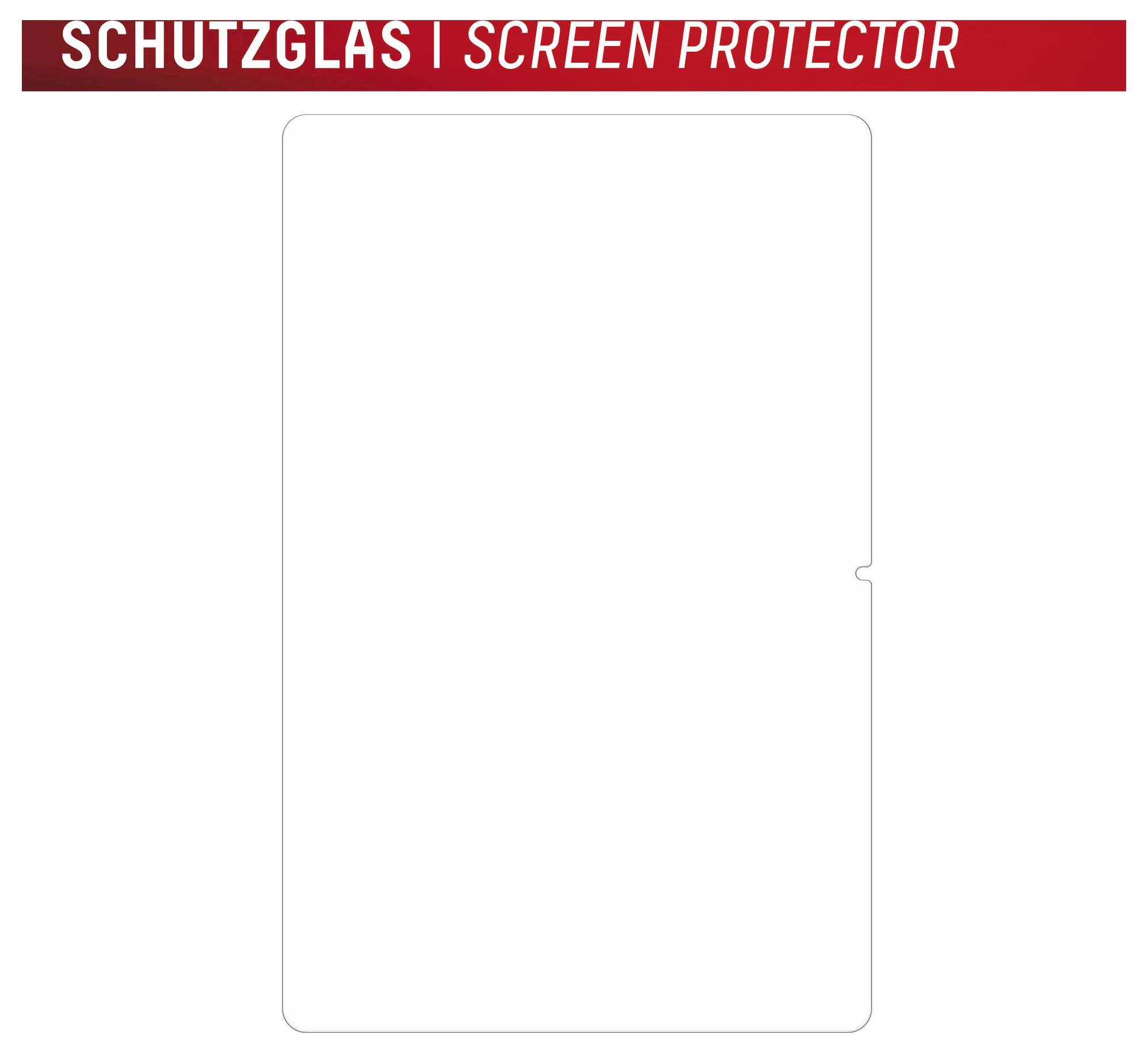 Tom mallskyddsmall märkt 'SCHUTZGLAS | SCREEN PROTECTOR' med en utskärning på höger kant.