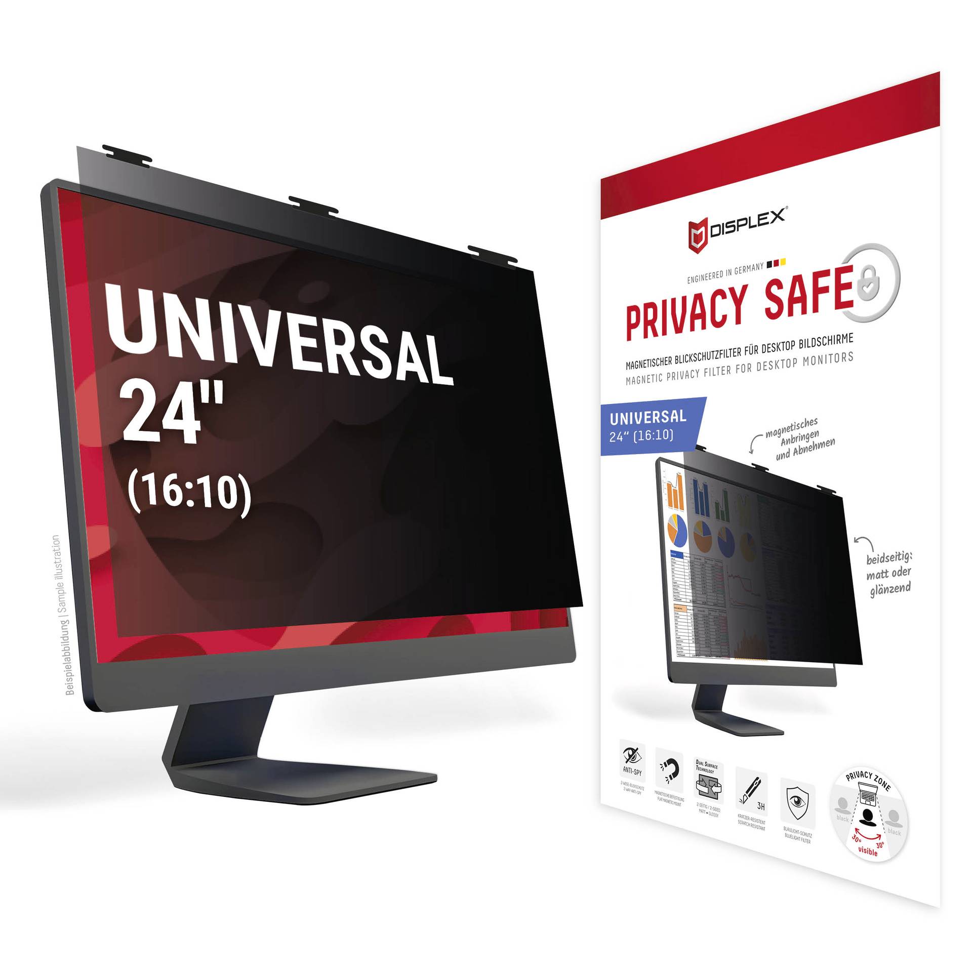 DISPLEX Privacy Safe Desktop Displayskyddsfolie med siktskydd Universell Universell 1 st Blickskydd från sidan 02087-0