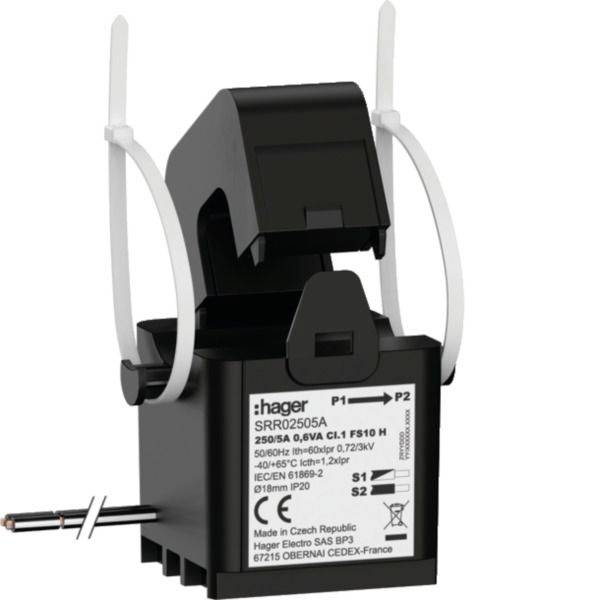 Hager SRR02505A Fällbar omvandlare Primärström 250 A Sekundärström 5 A Ledningsgenomföring Ø:18 mm Klämdon 1 st