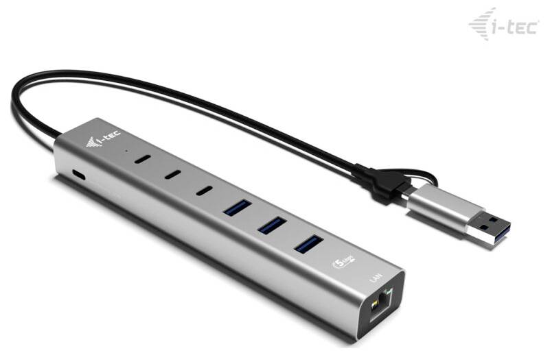 i-tec CAHUBMETAL6LANPD USB-hubb Silver USB-C/USB-A Metal HUB 6 port+GLAN-1