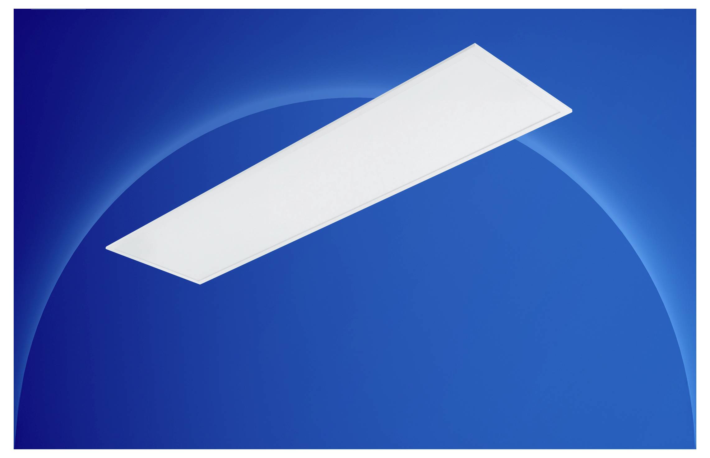 Vit diagonal banner eller band på en blå gradientbakgrund med en stor mörkblå båge