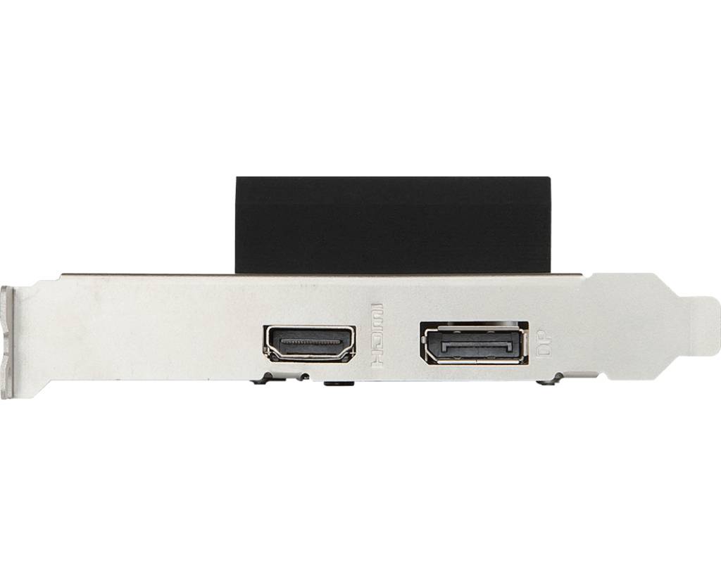 Bakvy av ett datorexpansionskortsfäste med HDMI- och USB-portar.