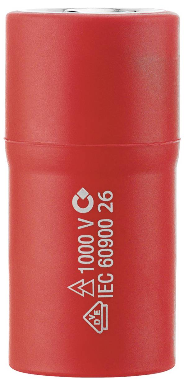 Röd cylindrisk elektrisk säkerhetskondensator märkt "1000 V" och "IEC 60900 26".