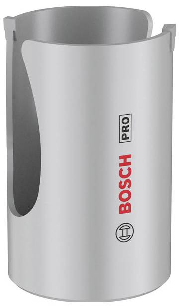 Silver Bosch PRO cylindrisk kärnborrbit med sidoutskärning och öppen topp, visad på vit bakgrund.