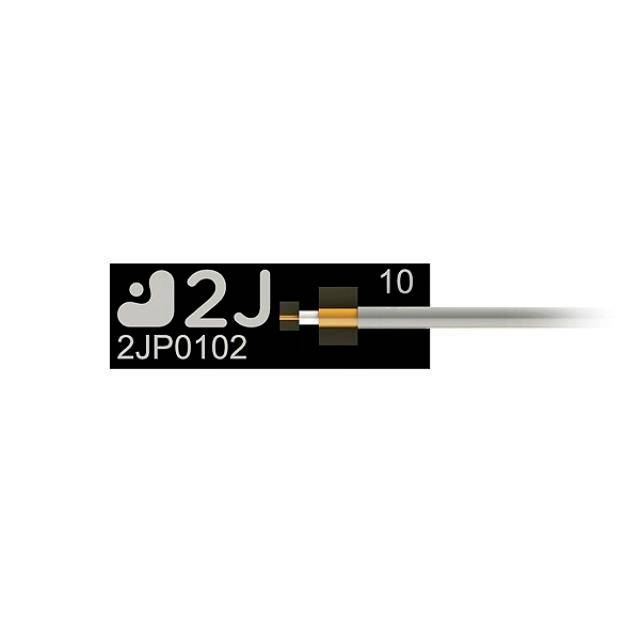 Liten svart elektronisk komponent märkt "J2" och "2JP0102" med en trådledning som sträcker sig åt höger