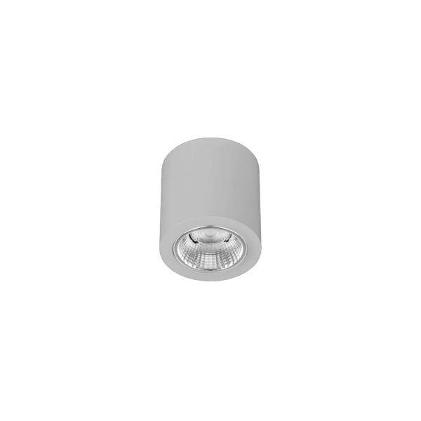 Grå cylindrisk taklampa med dold ljuskälla, visad på vit bakgrund.