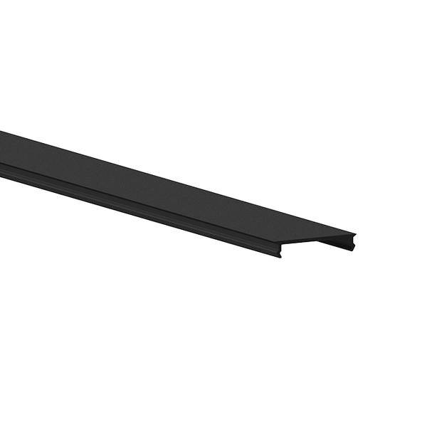 Svart metallskena för räls med långt smalt profil, visad diagonalt på vit bakgrund.