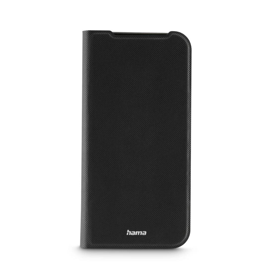 Svart Hama-telefonfodral eller väska med avrundad klaff, visad framifrån mot vit bakgrund.