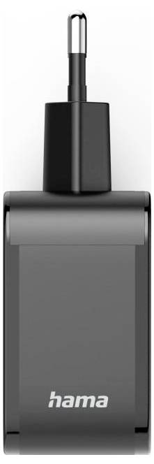 Svart Hama väggadapter med en USB-C-kabel ansluten överst.